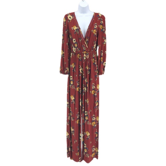 Xhilaration Pants - Xhilaration Long Sleeve Floral Print Jumpsuit, S